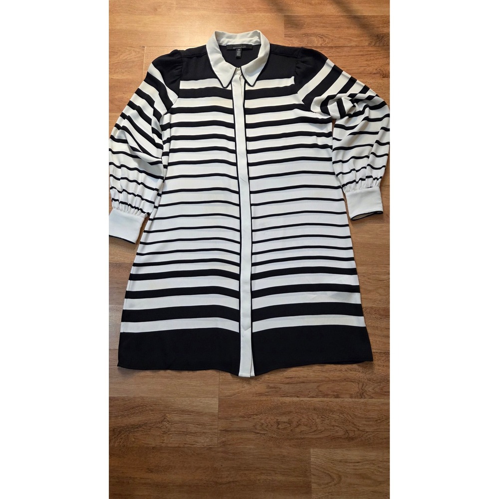 White House Black Market Black White Striped Long Sleeve Shirt Dress 570357465